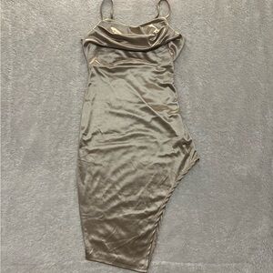 Elegant Tan/Gold Satin Dress